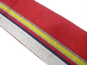 アンティーク　綿紬　縞模様織り出し全通袋帯（材料）